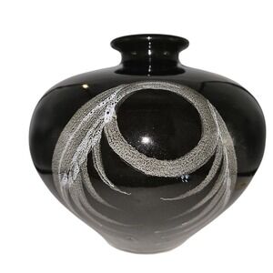 Black Ceramic Vase with Abstract White Design Elegant Home Decor Accent Piece